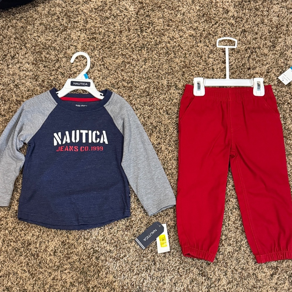 Nautica Boys Blue and Red Shirt and Pant Set 24 months - NWT